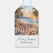 Palmboom Slingerlichten Kerstfeest Cadeaulabel (Voorkant)