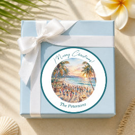 Palmboom Slingerlichten Kerstfeest Ronde Sticker