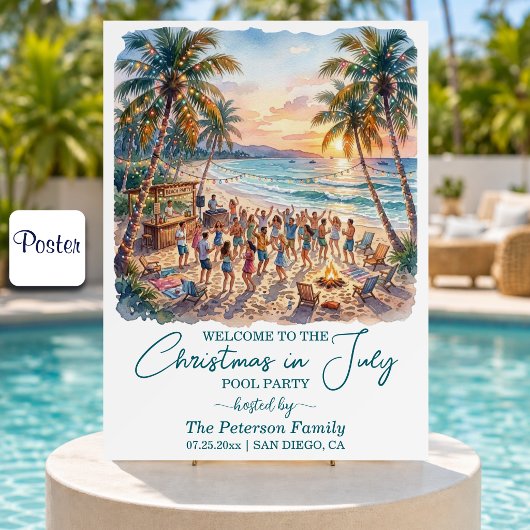 Palmboom Slingerlichten Kerstmis in Juli Welkom Poster