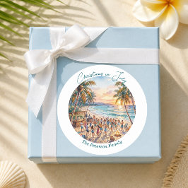 Palmboom snoerlichten feest Kerstmis in juli  Ronde Sticker