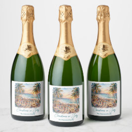 Palmboom snoerlichten feest Kerstmis in juli Sparkling Wijnetiket