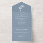 Palmboom stoffige blauwe tropische strand bruiloft all in one uitnodiging (Binnen)