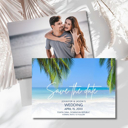 Palmboom strand bestemmingshuwelijk save the date