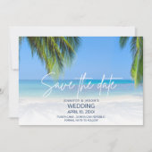 Palmboom strand bestemmingshuwelijk save the date (Voorkant)