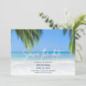 Palmboom strand bestemmingshuwelijk save the date (Staand voorkant)