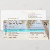 Palmboom Strand Boarding Pass Trouw Uitnodiging (Voorkant / Achterkant)