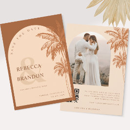 Palmboom Strand Foto Terracotta QR Code Trouwen Save The Date