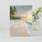 Palmboom Strand Huwelijk Save The Date (Staand voorkant)