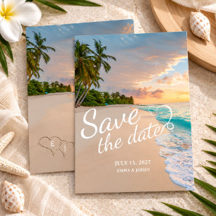 Palmboom Strand Huwelijk  Save The Date
