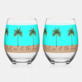 Palmboom Strand Leven Stamloze Wijn Glazen (Voorkant)