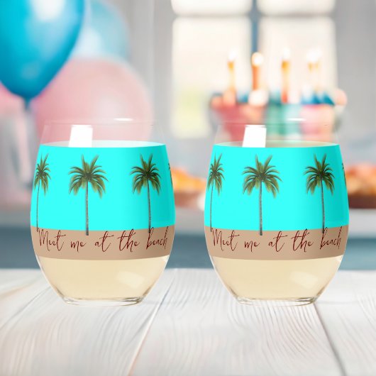 Palmboom Strand Leven Stamloze Wijn Glazen (Insitu (Baby Shower))
