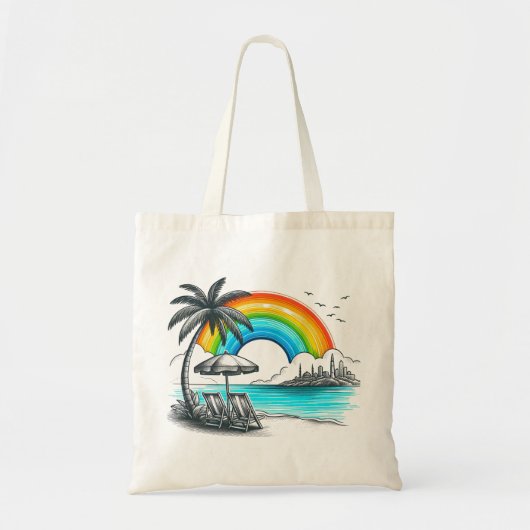 Palmboom strand met prachtige regenboog tote bag (Voorkant)