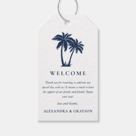 Palmboom Strand Nautical Navy Huwelijk  Cadeaulabel