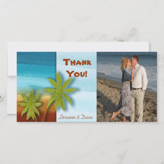 Palmboom / Strand thema bruiloft / evenement Bedankkaart (Voorkant)