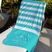 Palmboom Stripe Aqua Monogram Strandlaken