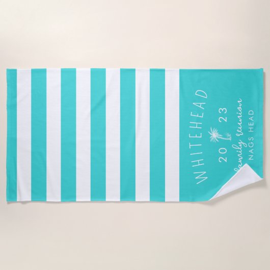 Palmboom Stripe Aqua Monogram Strandlaken (Voorkant)