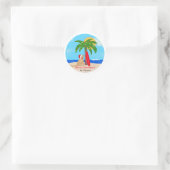 Palmboom Surfboard Kerstman Hond Kerst Set Ronde Sticker (Tas)
