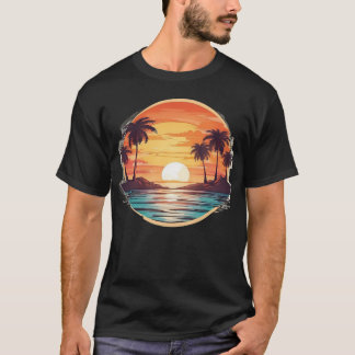palmboom t-shirts met retro Sunset kleur