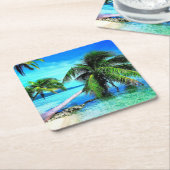 Palmboom Tropical Island Beach Kartonnen Onderzetters (Schuin)