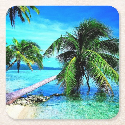 Palmboom Tropical Island Beach Kartonnen Onderzetters (Voorkant)