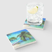 Palmboom Tropical Island Beach Stenen Onderzetter (Zijkant)