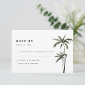 Palmboom Tropical Island Minimale strand Wedding RSVP Kaartje (Staand voorkant)