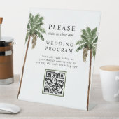Palmboom Tropical Island QR code Wedding Programme Reclamebord Met Voetstuk (Insitu)