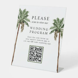 Palmboom Tropical Island QR code Wedding Programme Reclamebord Met Voetstuk