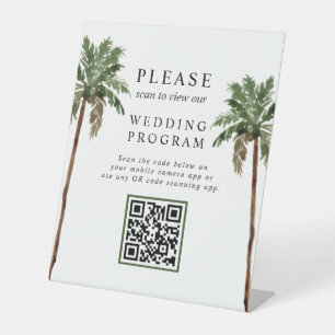 Palmboom Tropical Island QR code Wedding Programme Reclamebord Met Voetstuk