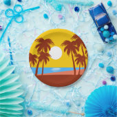 Palmboom Tropical Island Sunset Papieren Bordje (Feest)