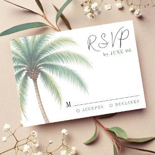 Palmboom Tropical Island Waterverf Green Wedding RSVP Kaartje