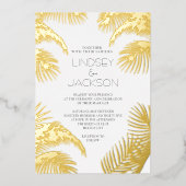 Palmboom Tropical minimalist Beach Weduwgoud Folie Uitnodiging (Voorkant)