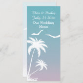 Palmboom tropisch blauw, roze strand bruiloft Menu (Voorkant / Achterkant)