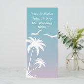 Palmboom tropisch blauw, roze strand bruiloft Menu (Staand voorkant)