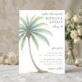 Palmboom Tropisch Eiland Aquarel Groen Huwelijk Kaart