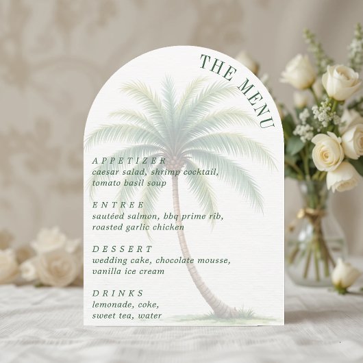 Palmboom Tropisch Eiland Watercolor Gebogen Menu Kaart