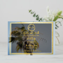 Palmboom Tropisch Elegant Foto Bruiloft Goud Folie Uitnodiging