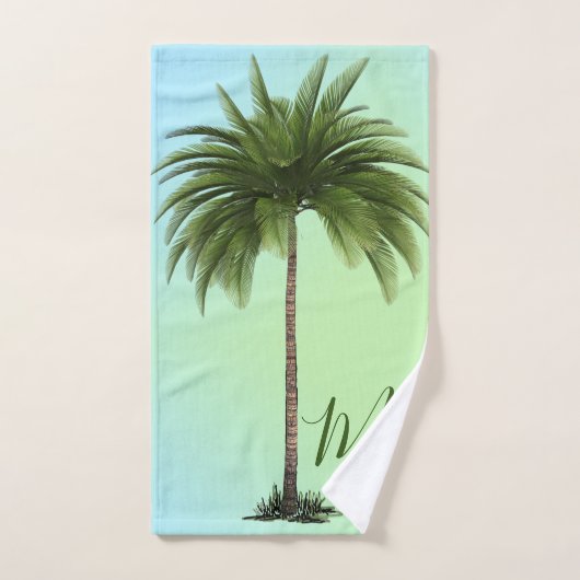 Palmboom  Tropisch Elegant Monogram Groen Bad Handdoek (Handdoek)