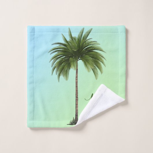Palmboom  Tropisch Elegant Monogram Groen Bad Handdoek (Wasdoekje)