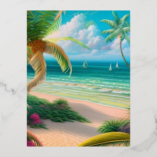 Palmboom Tropisch Folie Feestdagen Briefkaart (Voorkant)