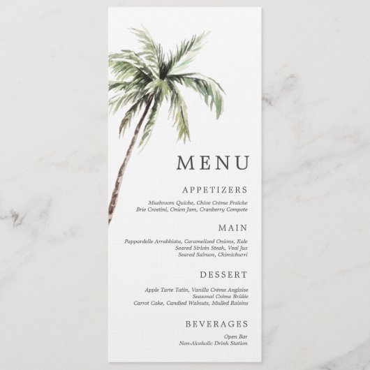 Palmboom Tropisch | Minimaal Trouwserifmenu Kaart (Voorkant)