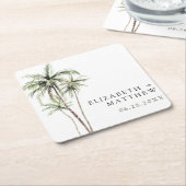 Palmboom Tropisch | Minimale bruiloft Kartonnen Onderzetters (Schuin)