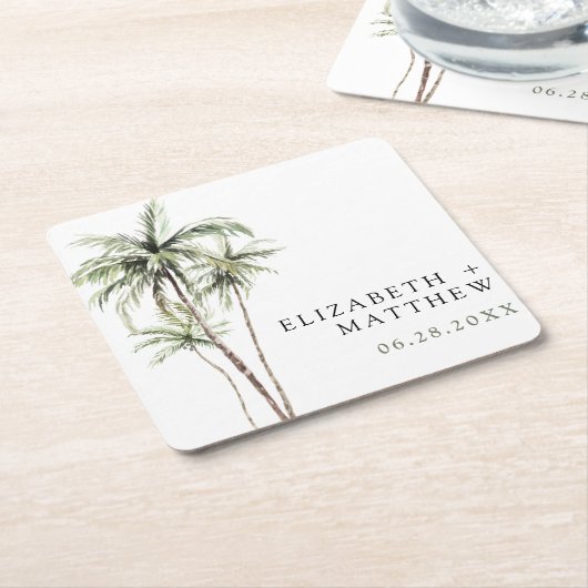 Palmboom Tropisch | Minimale bruiloft Kartonnen Onderzetters (Schuin)