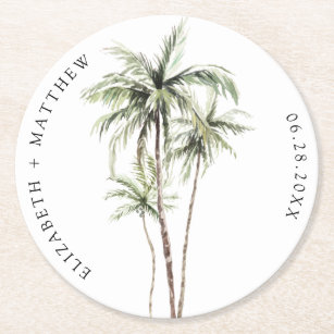 Palmboom Tropisch   Minimale bruiloft Ronde Kartonnen Onderzetter