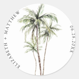 Palmboom Tropisch | Minimale bruiloft Ronde Sticker