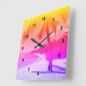 Palmboom Tropisch Oranje Roze Paars Ombre Vierkante Klok (Hoek)