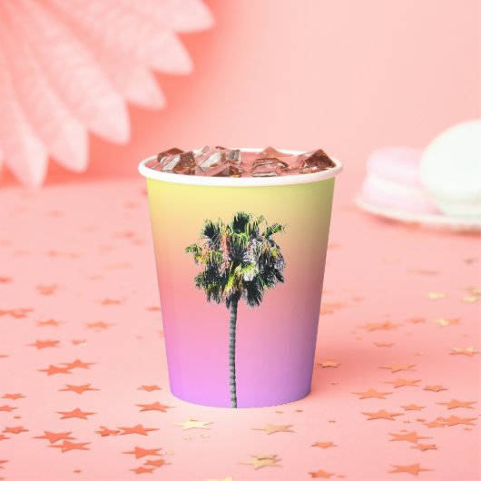 Palmboom Tropisch roze geel ombre papier cup Papieren Bekers (Insitu)
