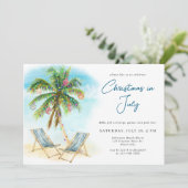 Palmboom Tropisch Strand Kerst in Juli Kaart (Staand voorkant)