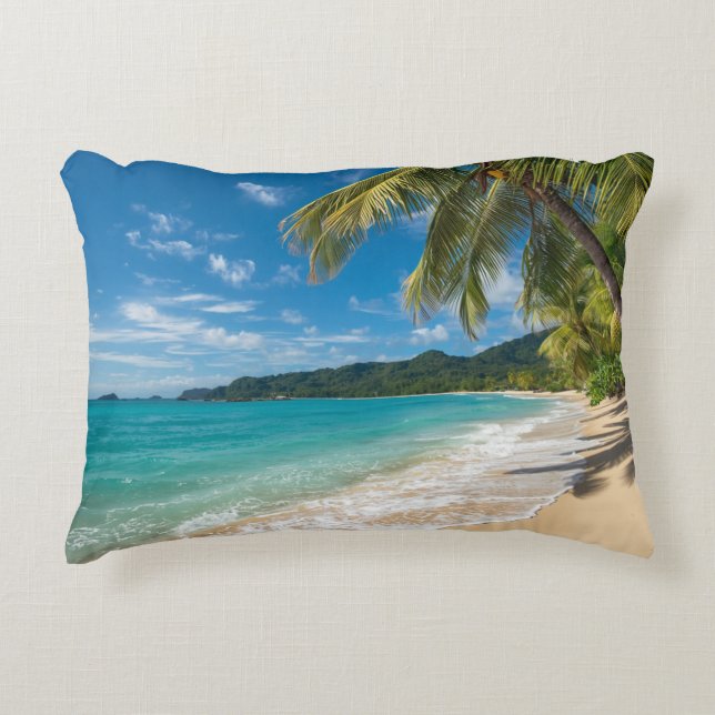 Palmboom Tropisch Strand Oceaan Accent Kussen (Voorkant)