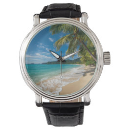 Palmboom Tropisch Strand Oceaan Horloge